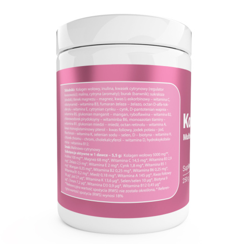 Kolagen z multiwitaminą i inuliną o smaku maliny i cytryny - 250 g Kolagen z multiwitaminą i inuliną o smaku maliny i cytryny - 250 g