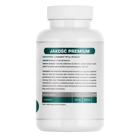 L-tryptofan ekstrakt 500 mg - 60 kapsułek L-tryptofan ekstrakt 500 mg - 60 kapsułek