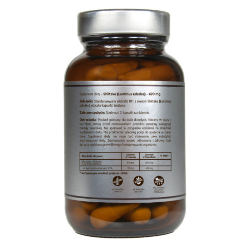Shiitake (Lentinus edodes) - 670 mg - 60 kapsułek - Pureline Nutrition Shiitake (Lentinus edodes) - 670 mg - 60 kapsułek - Pureline Nutrition