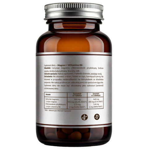 Magnez + Witamina B6- 60 tabletek - Pureline Nutrition Magnez + Witamina B6- 60 tabletek - Pureline Nutrition